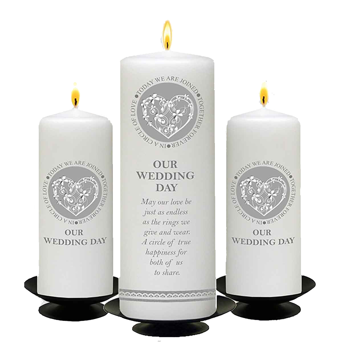 Personalised Wedding Candles - Flower Set (1 x 9 inch & 2 x 6 inch Candles)