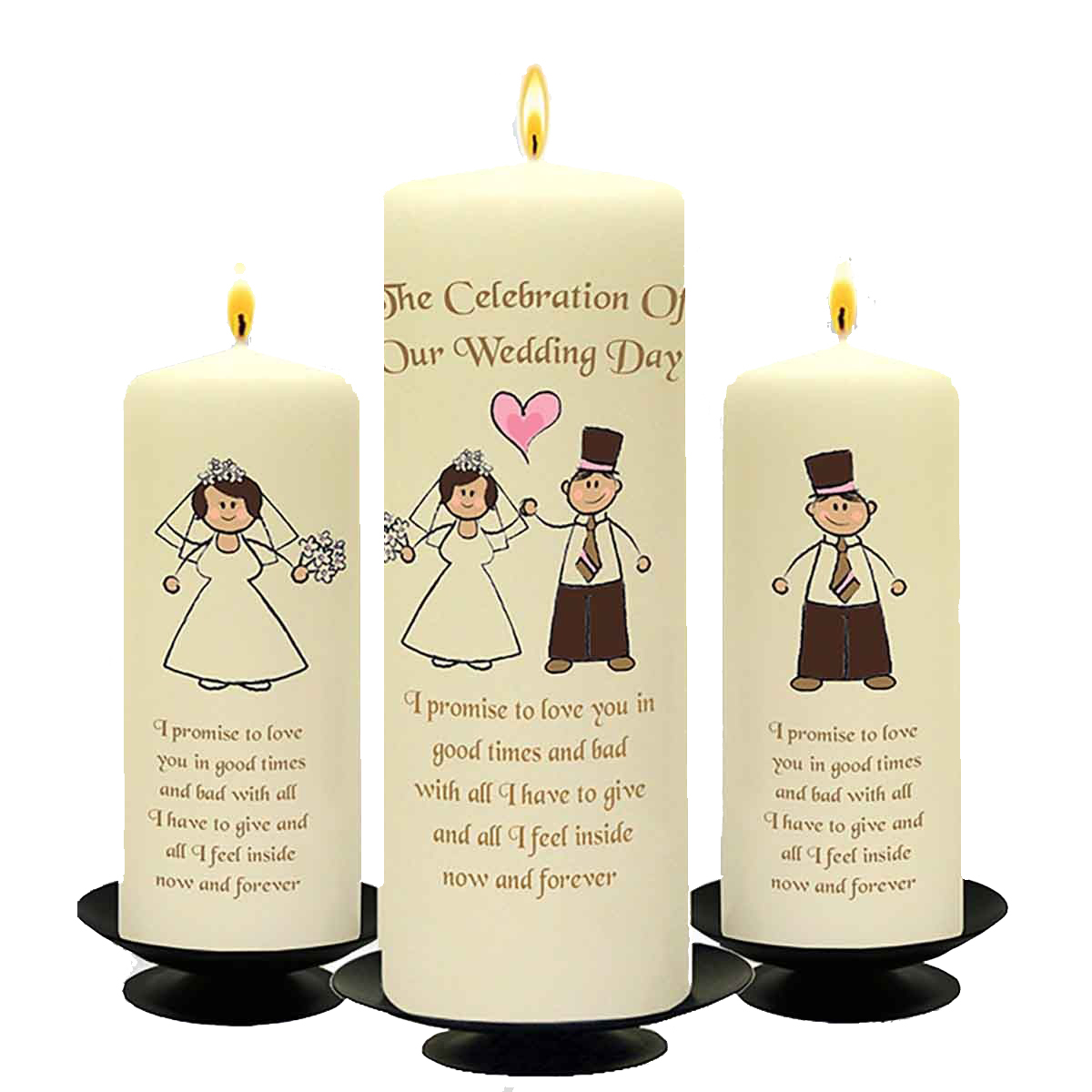 Personalised Wedding Candles - Happy Ever After Gold Set (1 x 9 inch & 2 x 6 inch Candles)