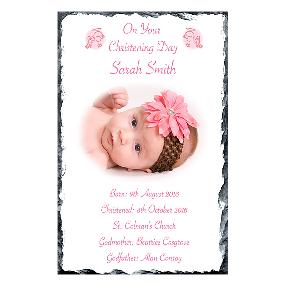 Personalised Girls Christening Candle - Angel Pink with Photo