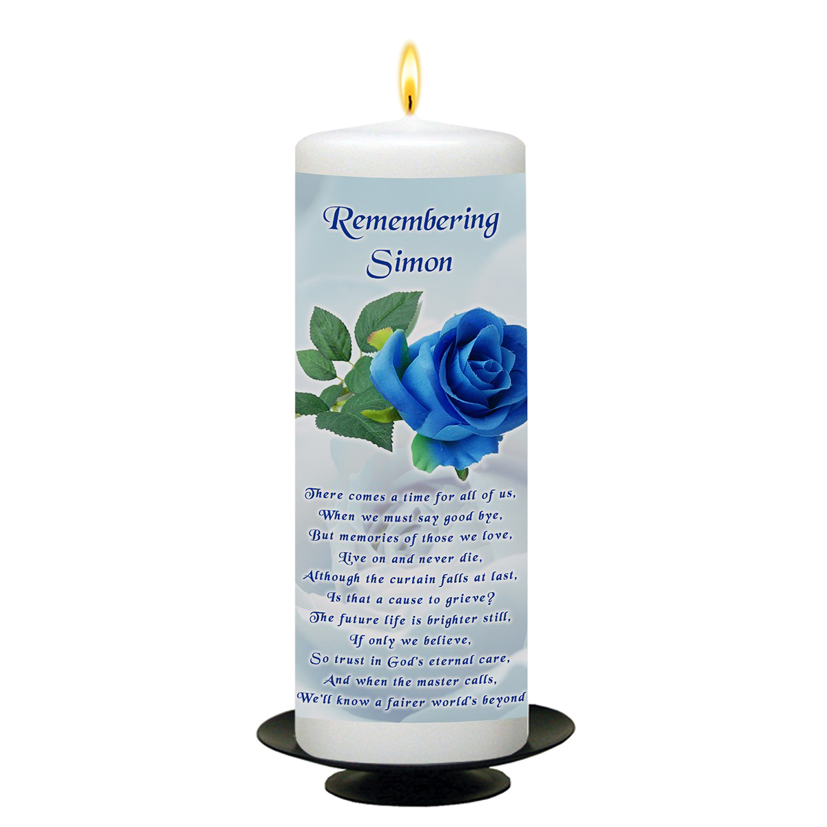 Personalised Remembrance Candle - Blue Rose