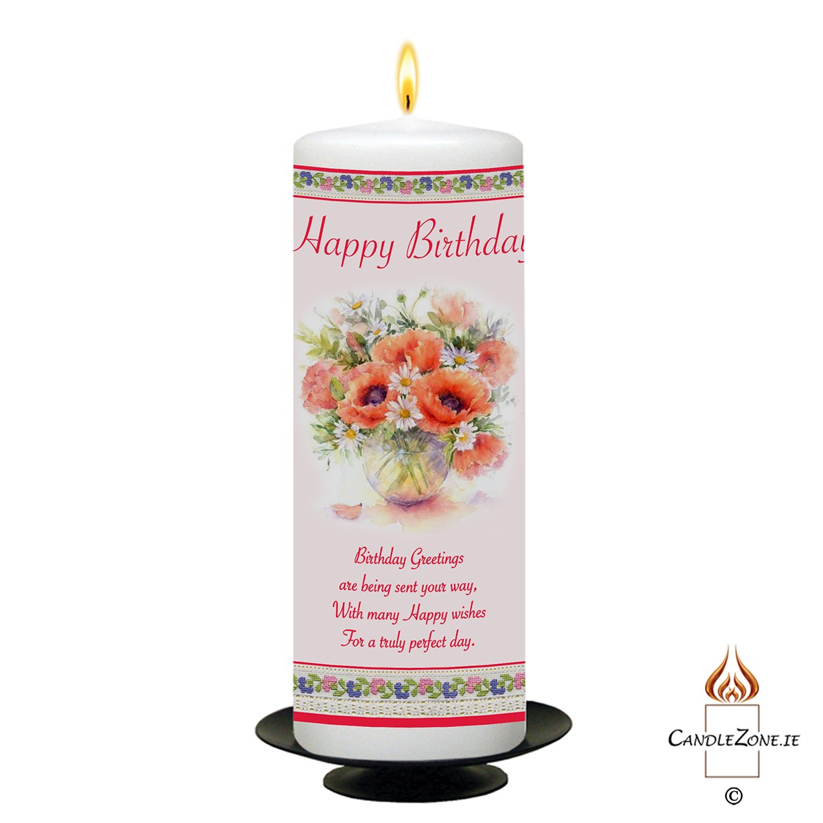 Personalised Birthday Candle - Lace & Orange Flowers