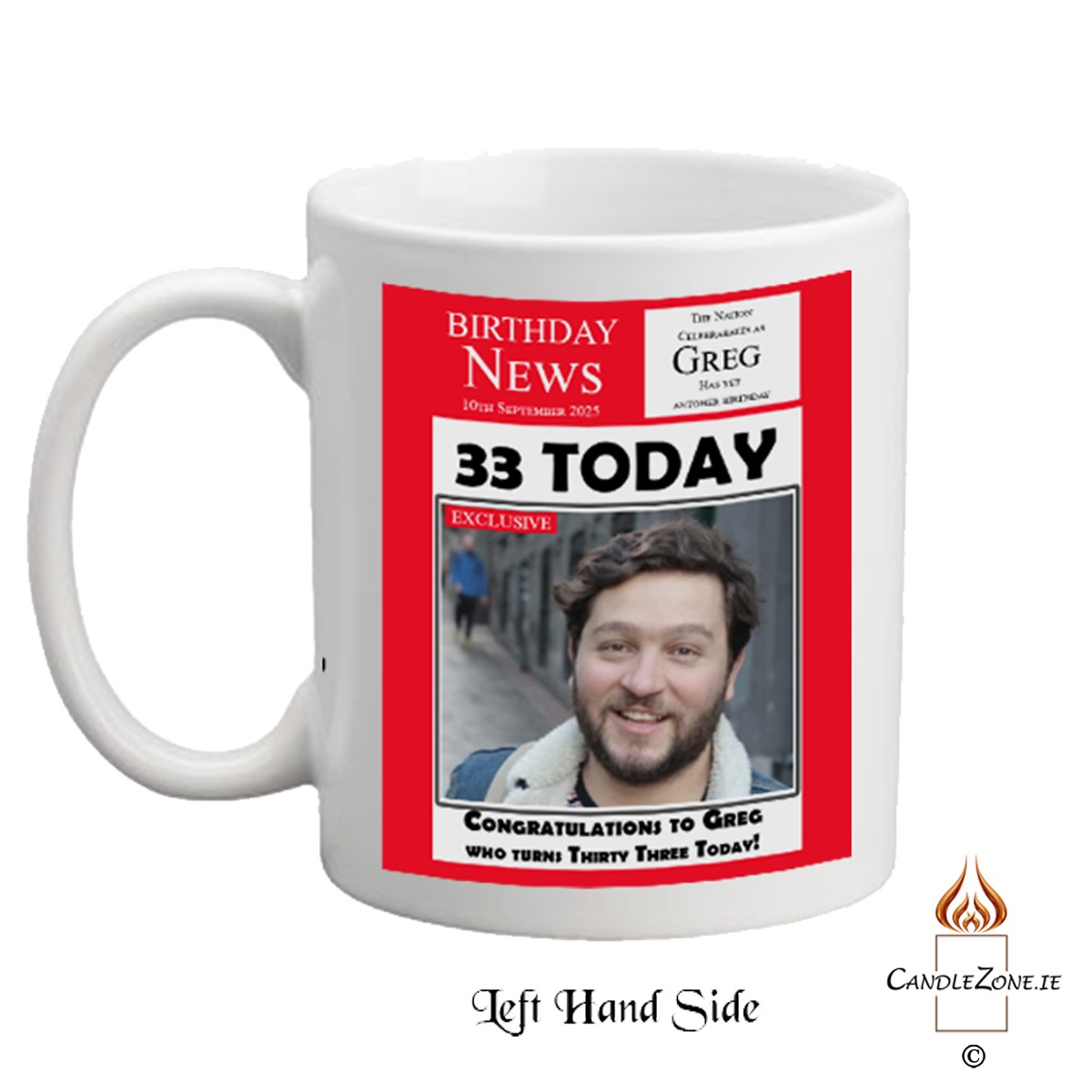 Personalised Birthday Mug Gift - Birthday News - Red with photo