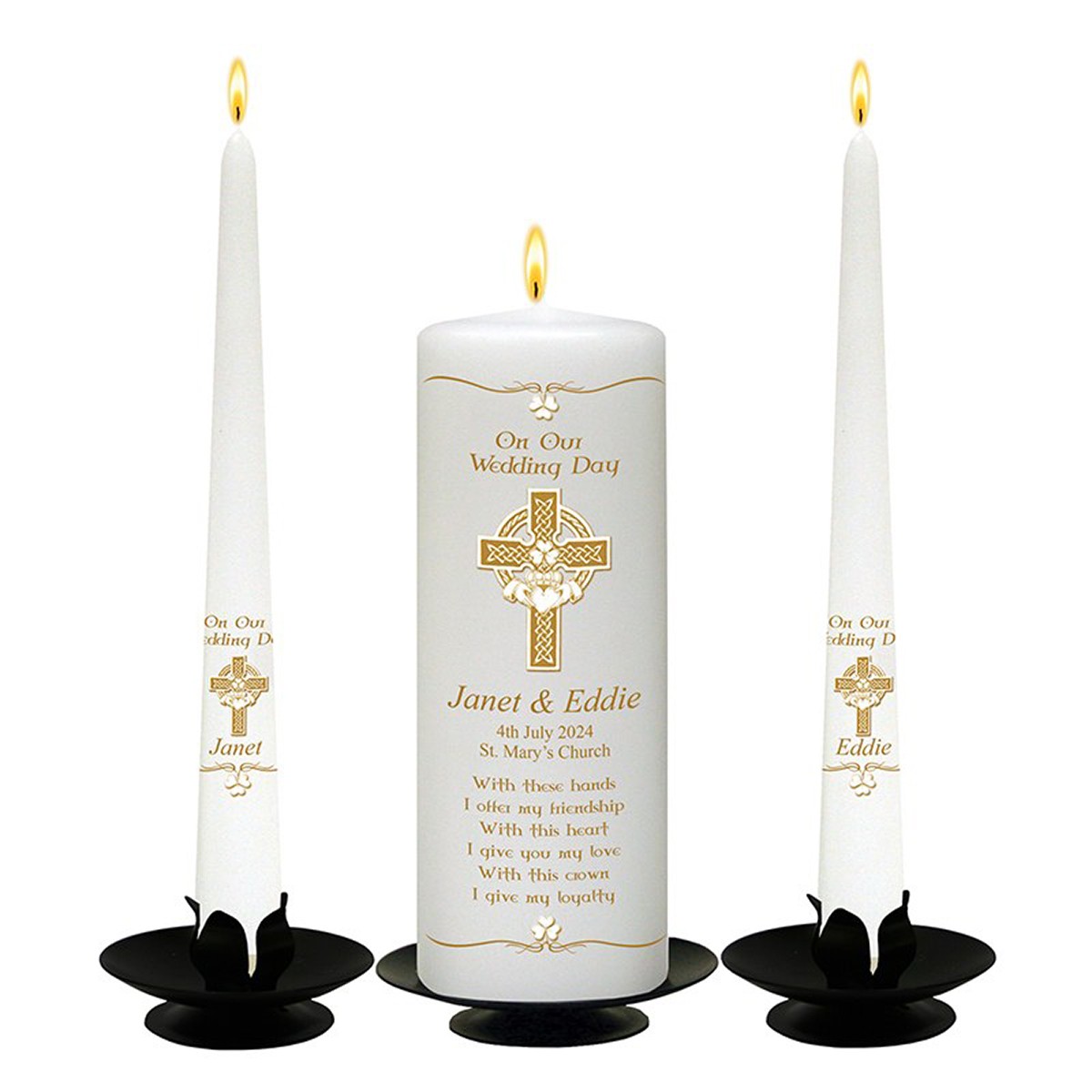 Personalised Wedding Candles - Family Crests Black Script