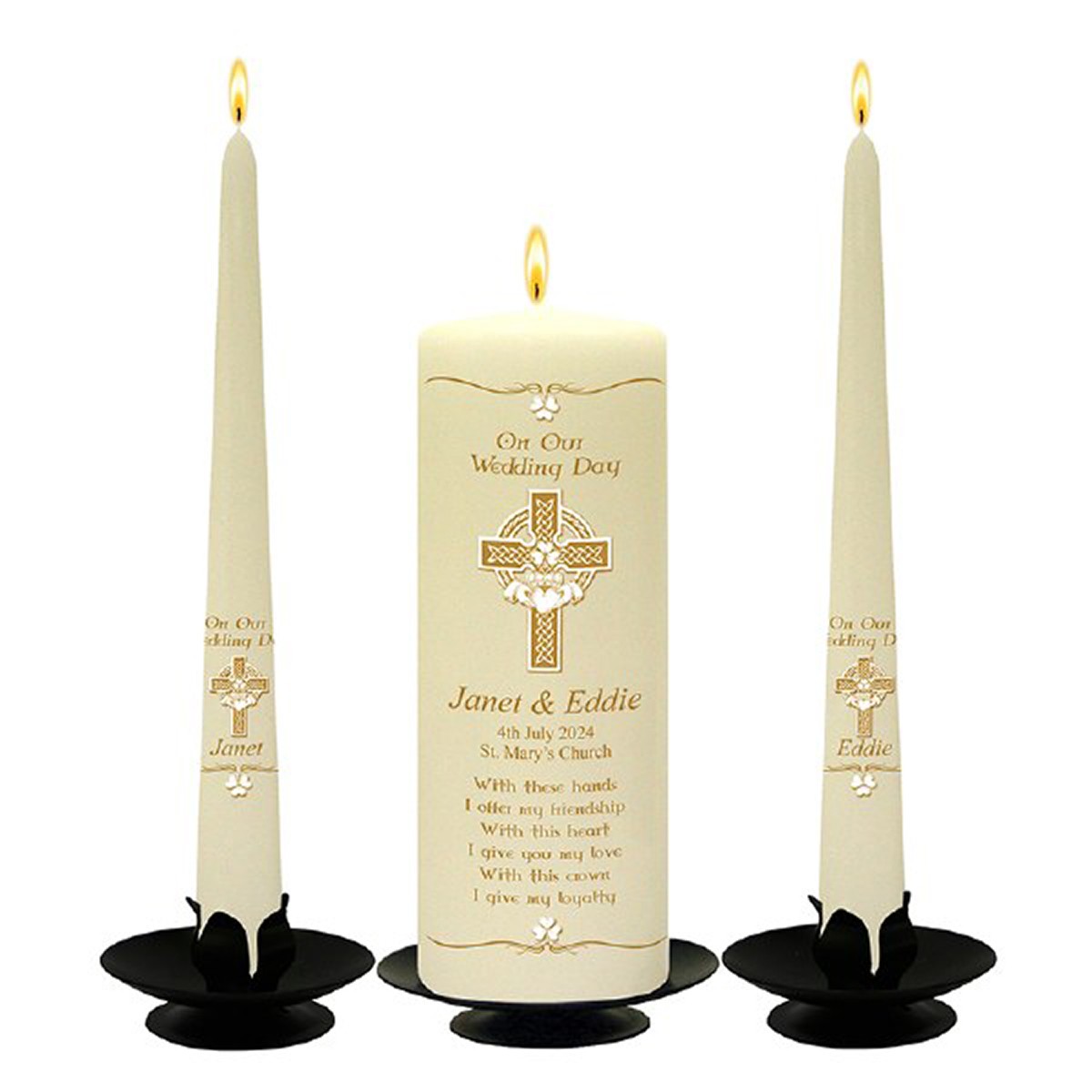 Personalised Wedding Candles - Family Crests Black Script