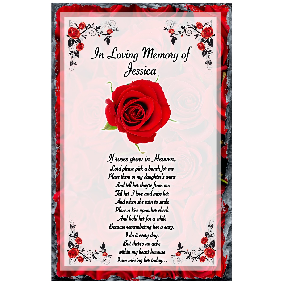 Personalsied Remembrance Slate - Red Roses