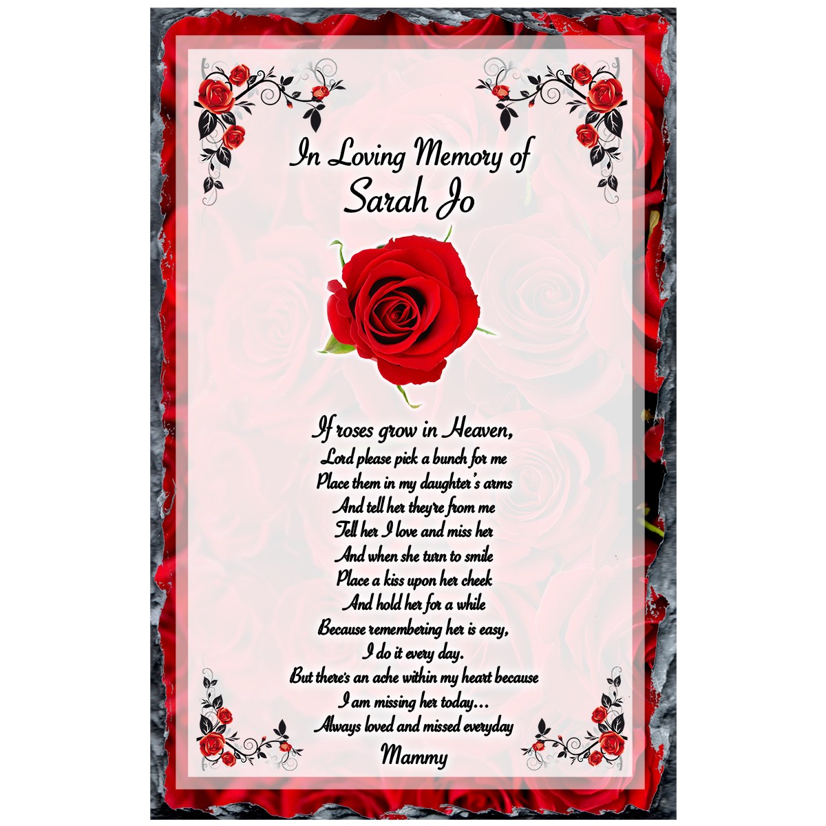 Personalsied Remembrance Slate - Red Roses