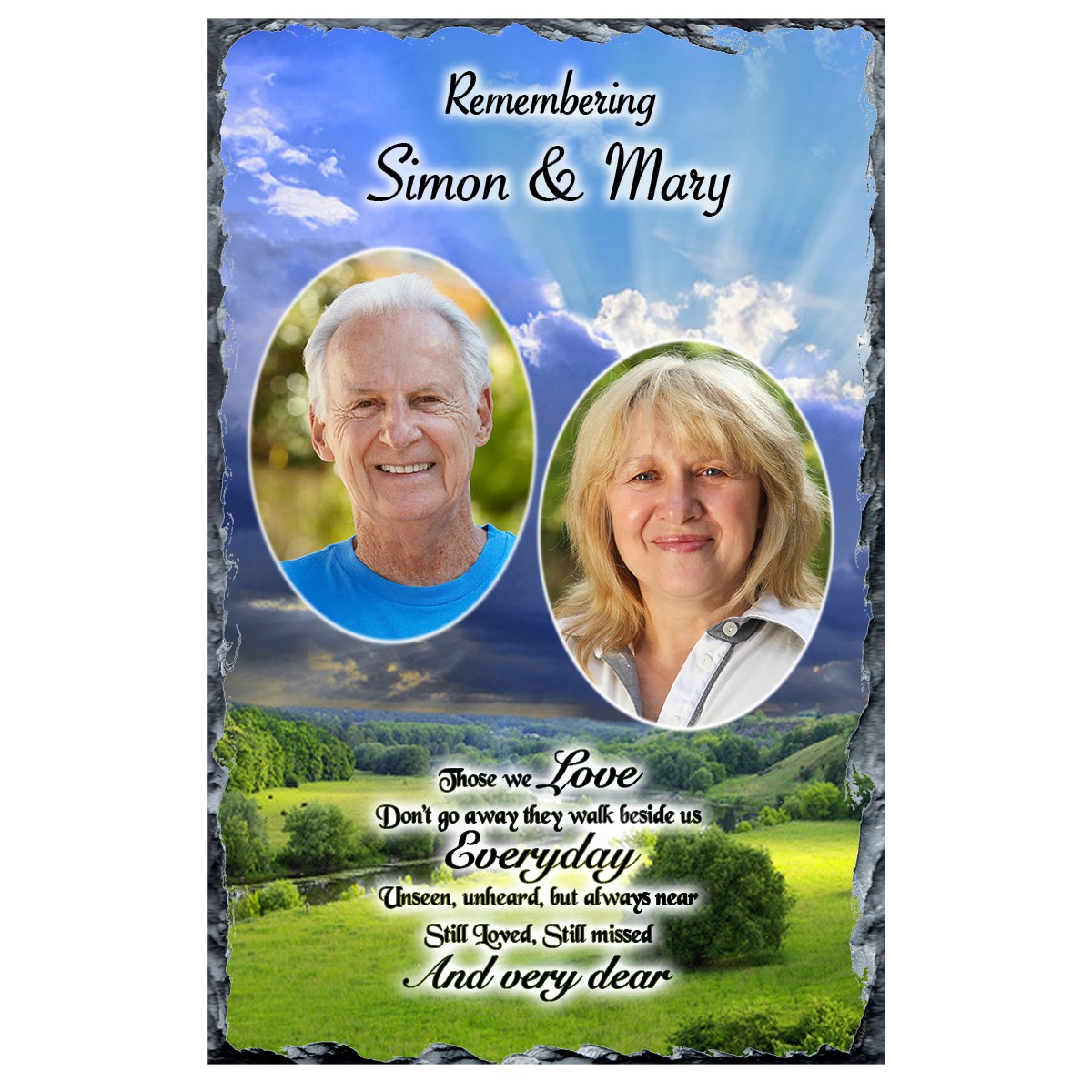 Personalsied Remembrance Slate - Meadow with Two Photos