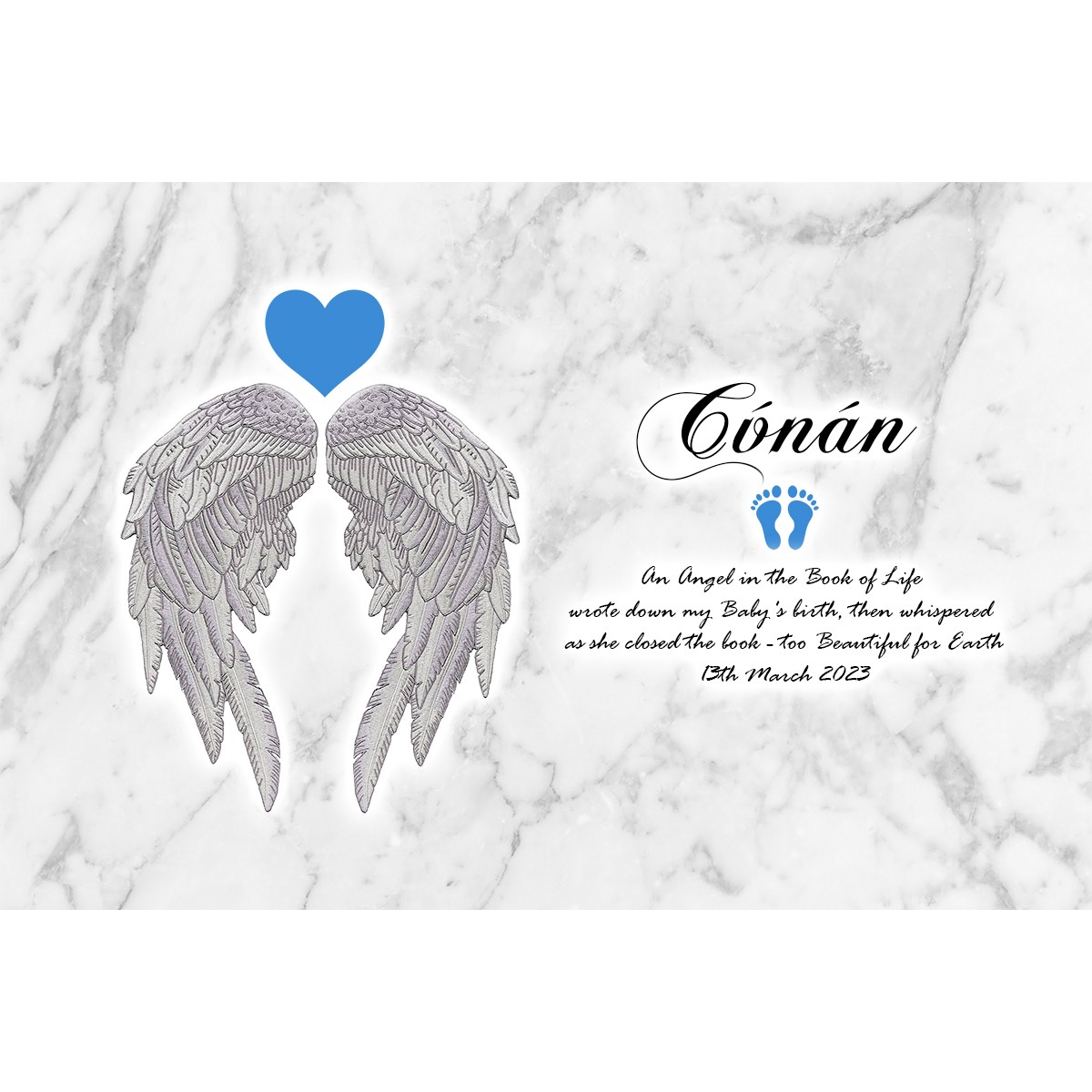 Personalsied Remembrance Slate - Angel Wings Blue