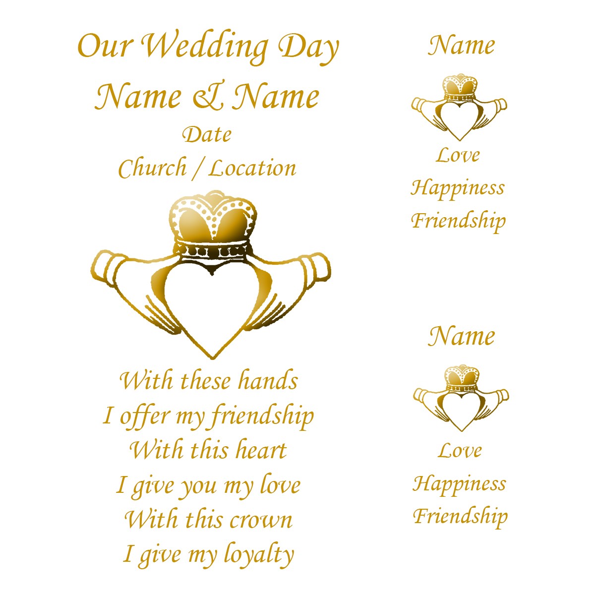 Personalised Wedding Candles - Claddagh Heart