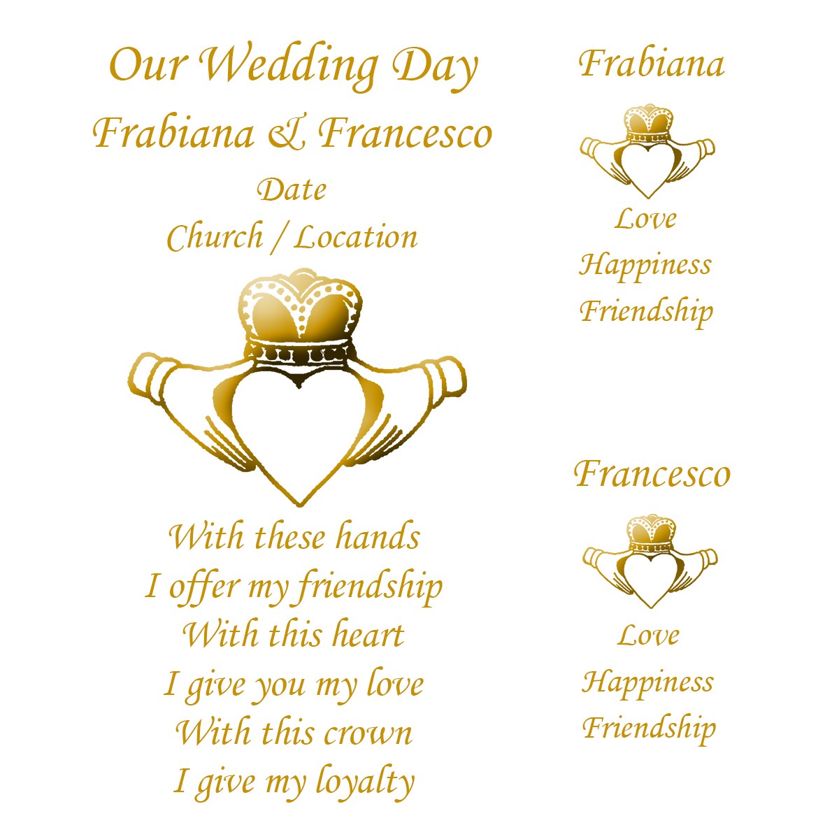 Personalised Wedding Candles - Claddagh Heart