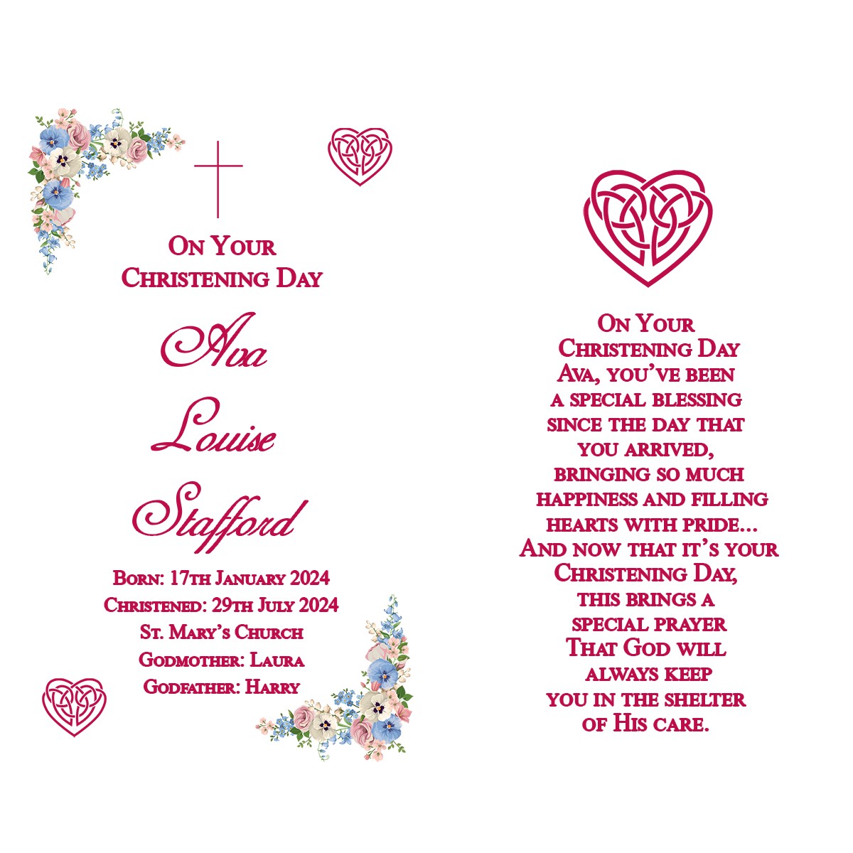 Personalised Girls Christening Candle - Mothers Love Knot