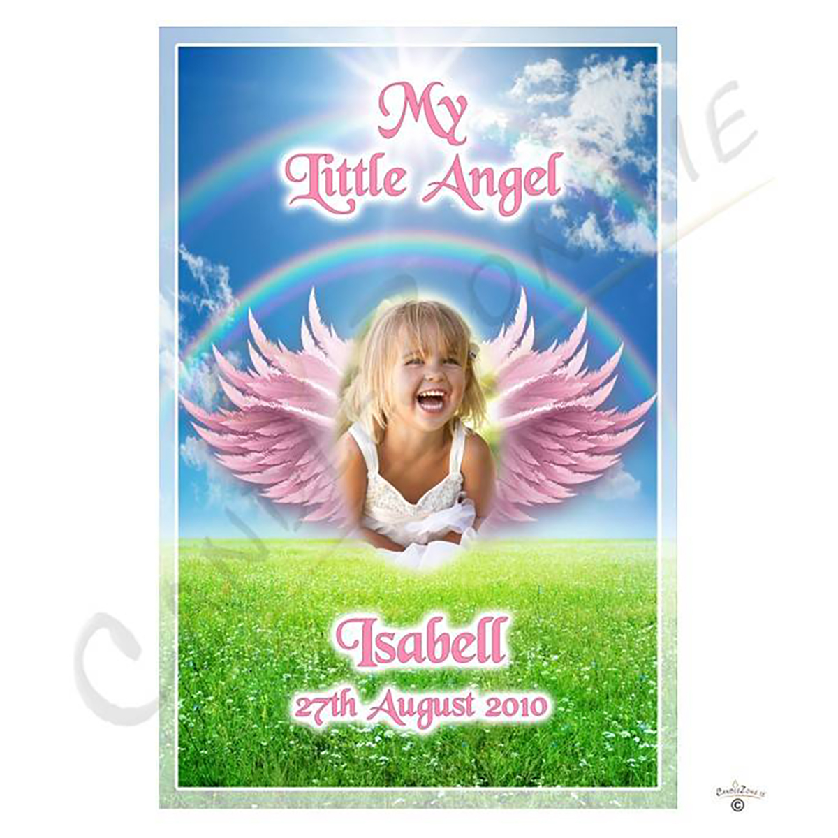Personalised Remembrance Candle - Angel Wings Pink with Photo