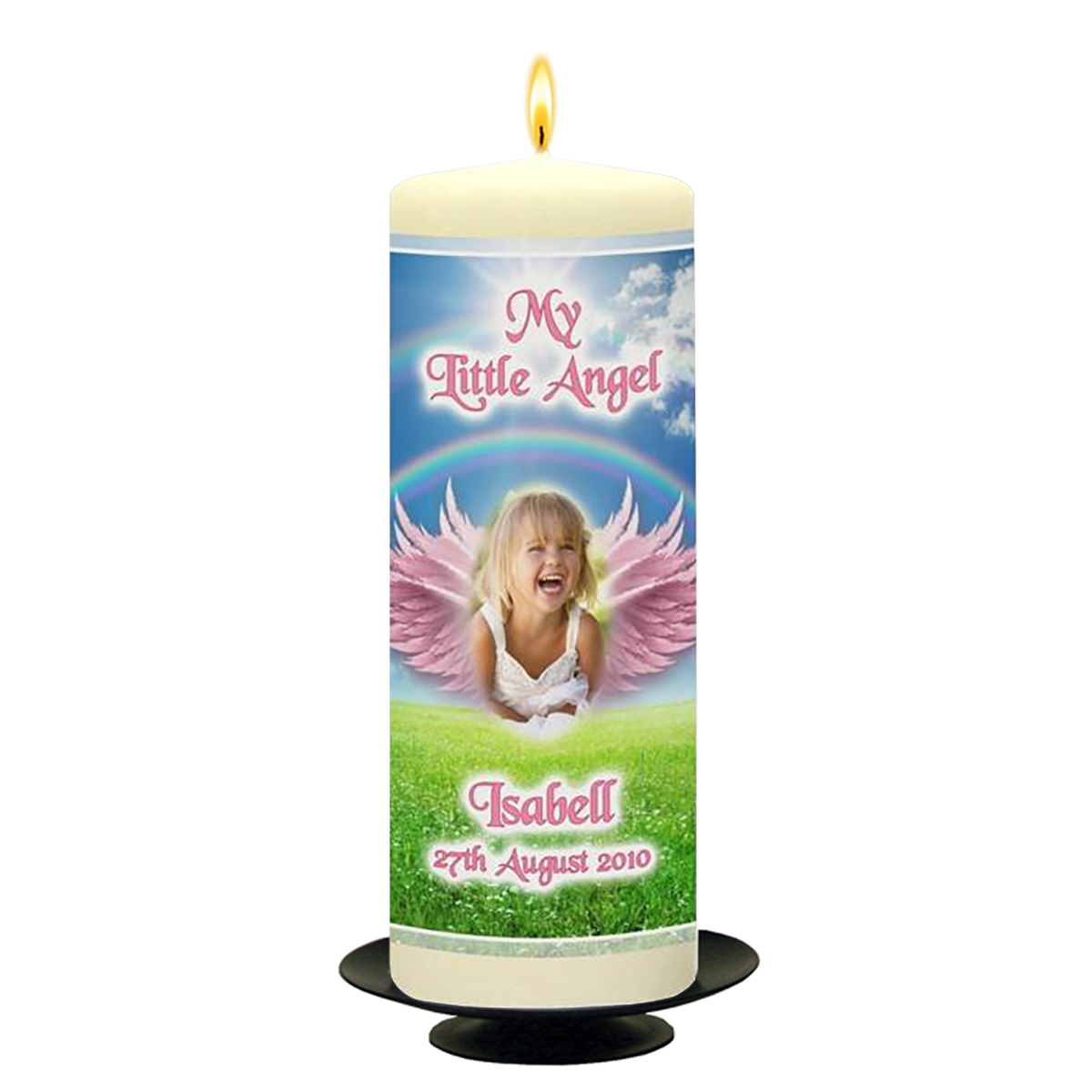 Personalised Remembrance Candle - Angel Wings Pink with Photo