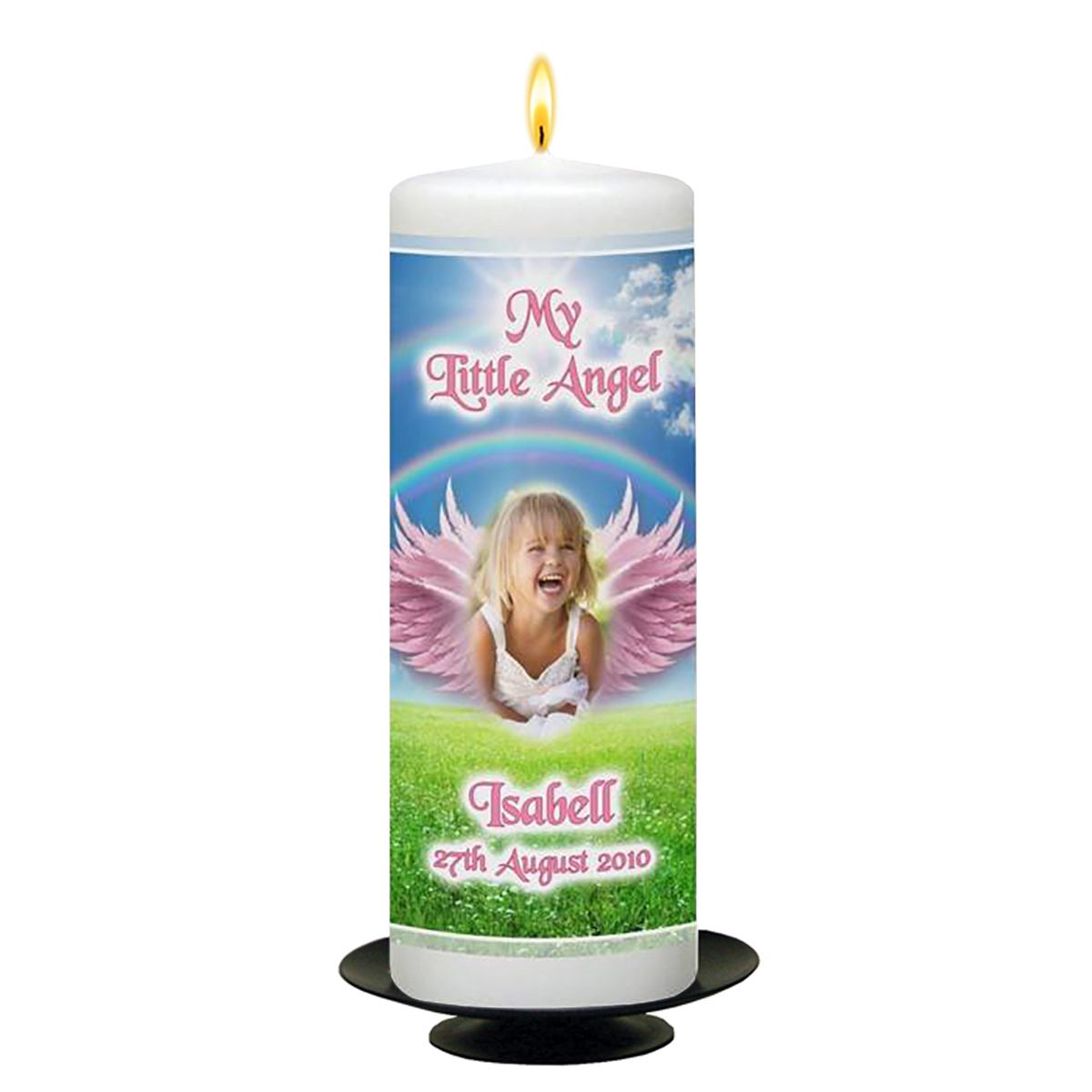 Personalised Remembrance Candle - Angel Wings Pink with Photo