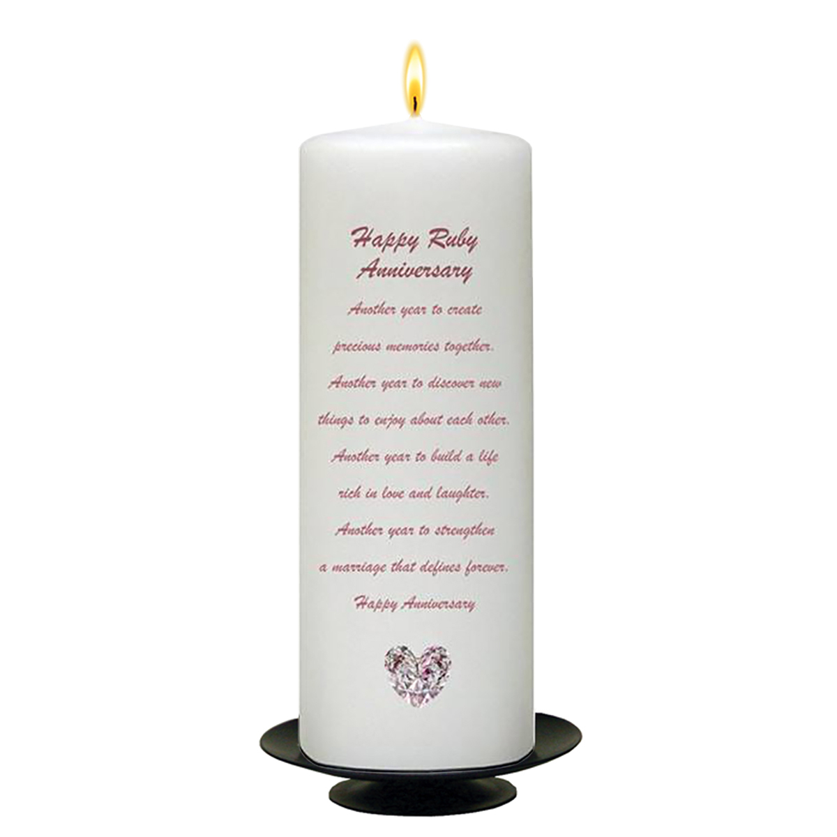 Personalised Wedding Anniversary Candle Gift - 40th (Ruby) Anniversary - Love Heart Gem & Photo