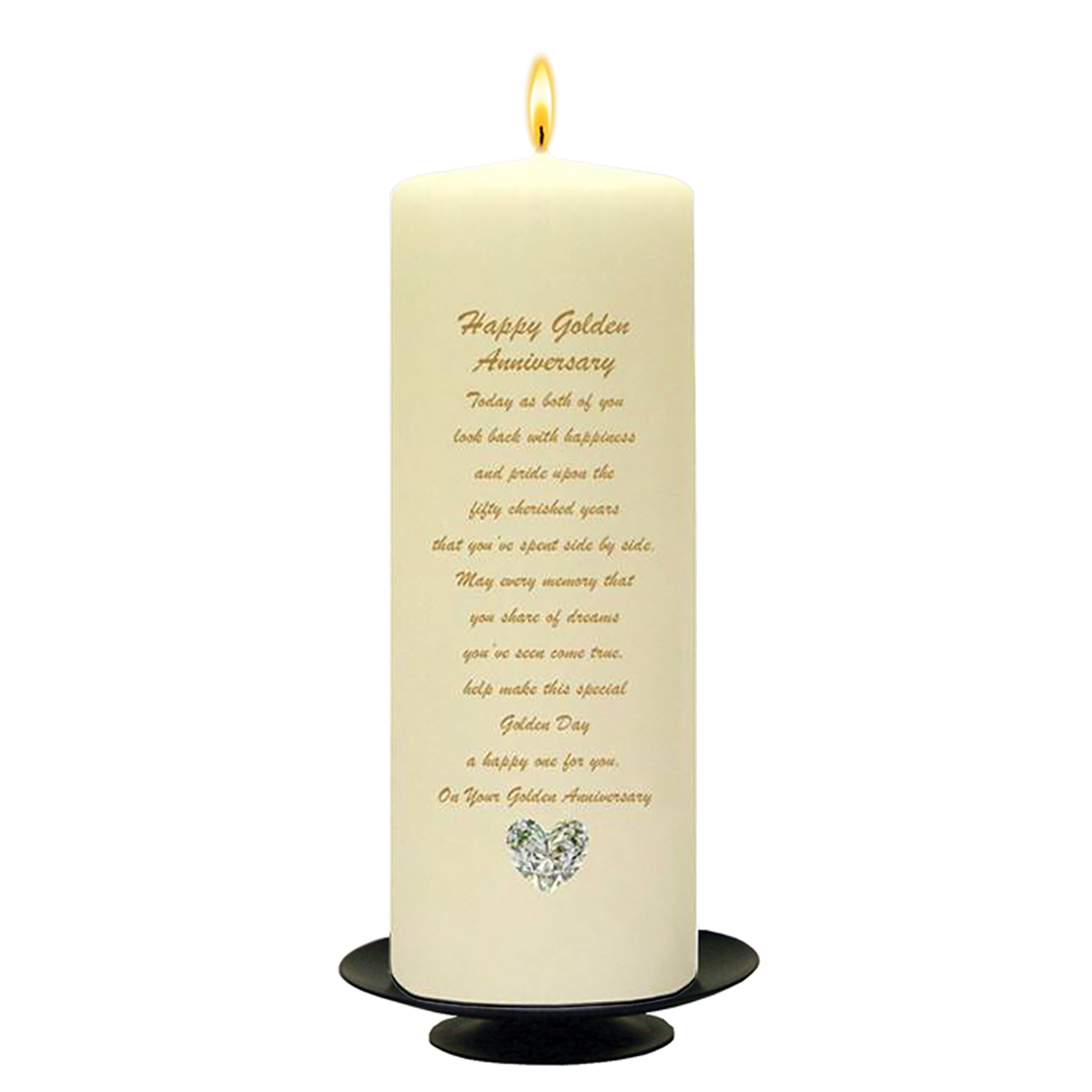 Personalised Wedding Anniversary Candle Gift - 50th (Golden) Anniversary - Love Heart Gem & Photo