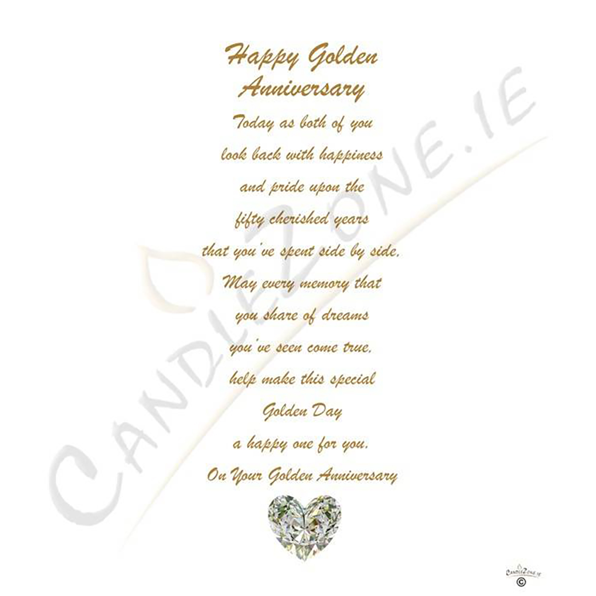 Personalised Wedding Anniversary Candle Gift - 50th (Golden) Anniversary - Love Heart Gem & Photo
