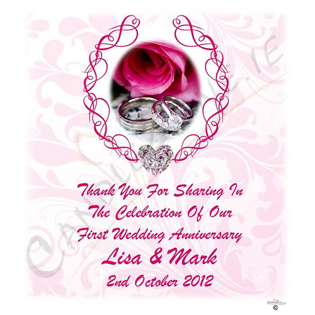 Personalised Wedding Anniversary Favour Candle - 1st Anniversary - Love Heart Gem