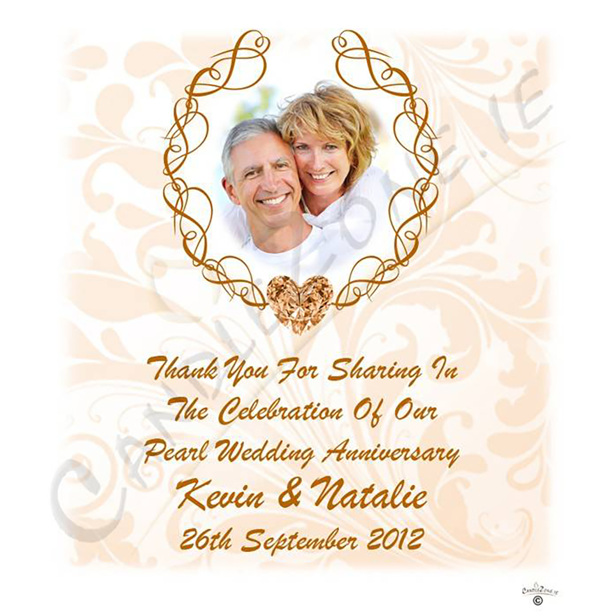 Personalised Wedding Anniversary Favour Candle - 30th Anniversary - Love Heart Gem & Photo
