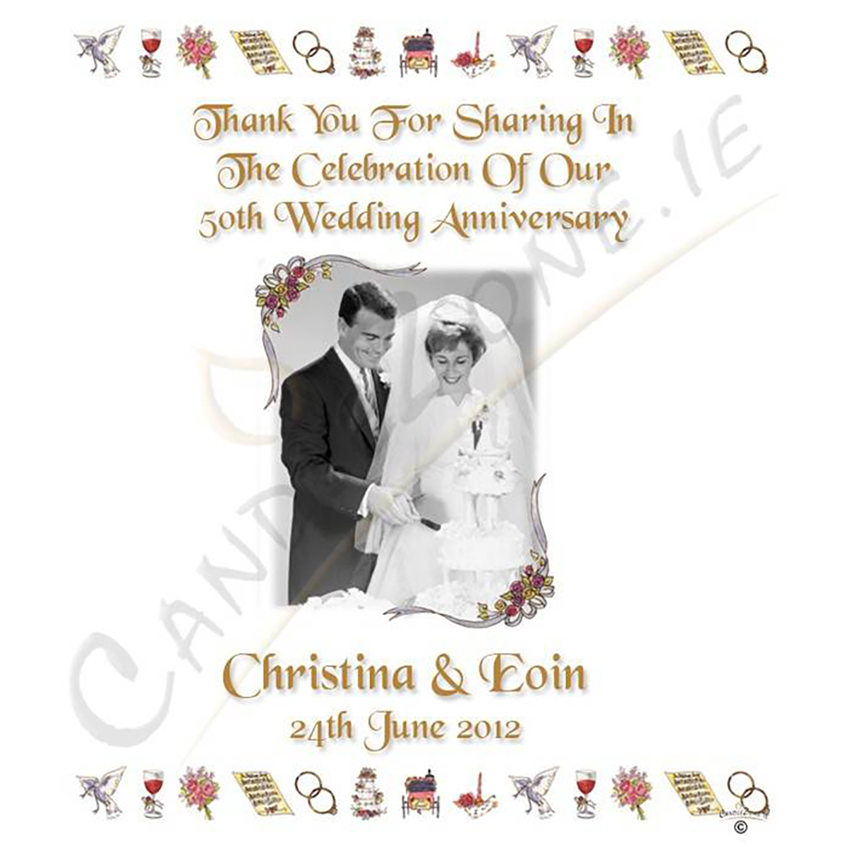 Personalised Wedding Anniversary Favour Candle - 50th Anniversary - Ribbons & Photo
