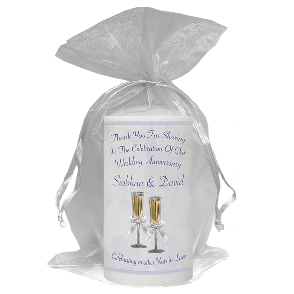 Personalised Wedding Anniversary Favour Candle - Happy Anniversary - Champagne Glasses