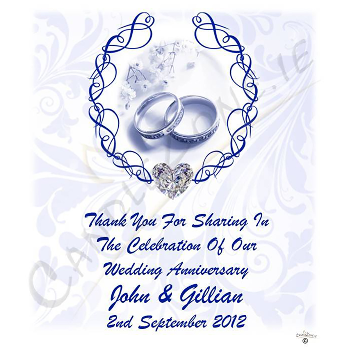 Personalised Wedding Anniversary Favour Candle - Happy Anniversary - Love Heart Gem