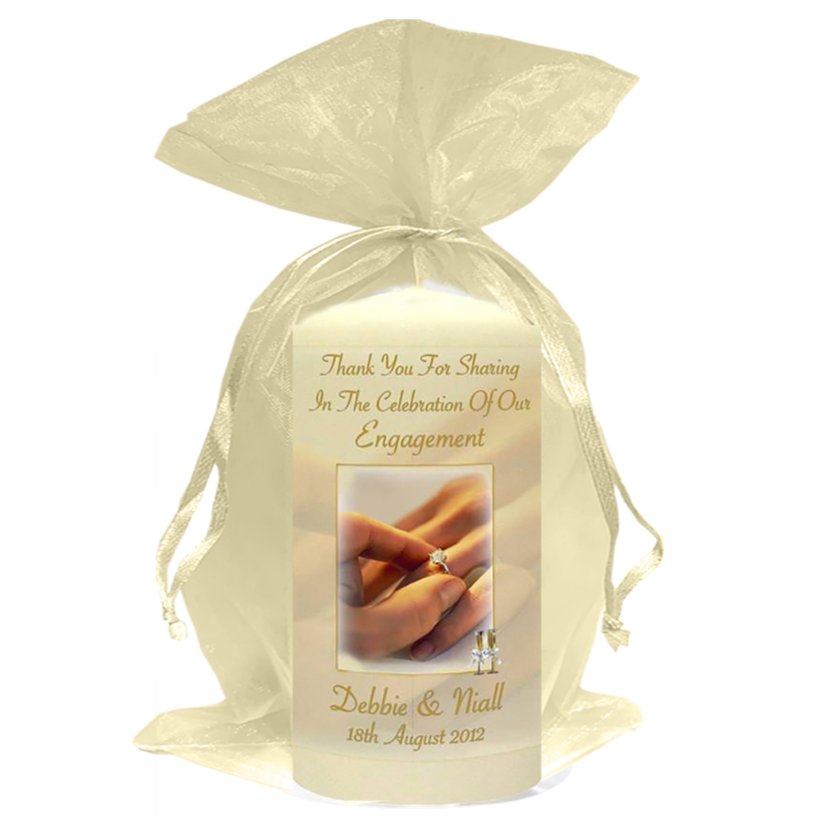 Personalised Engagement Candle Gift - Gold Hands and Glasses
