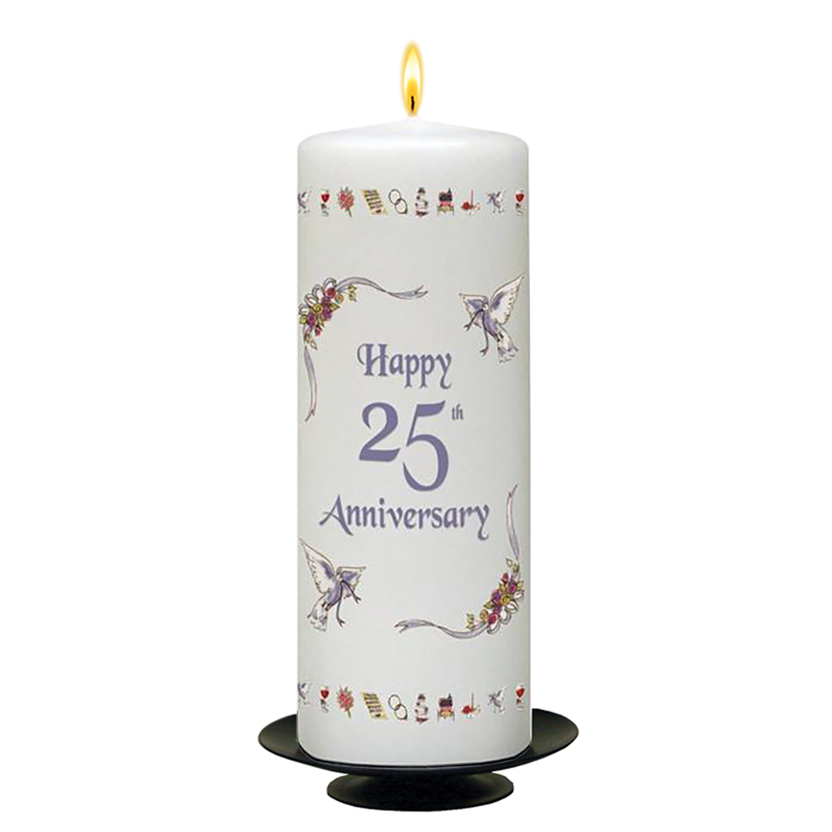 Personalised Wedding Anniversary Candle Gift - 25th (Silver) Anniversary - Ribbons