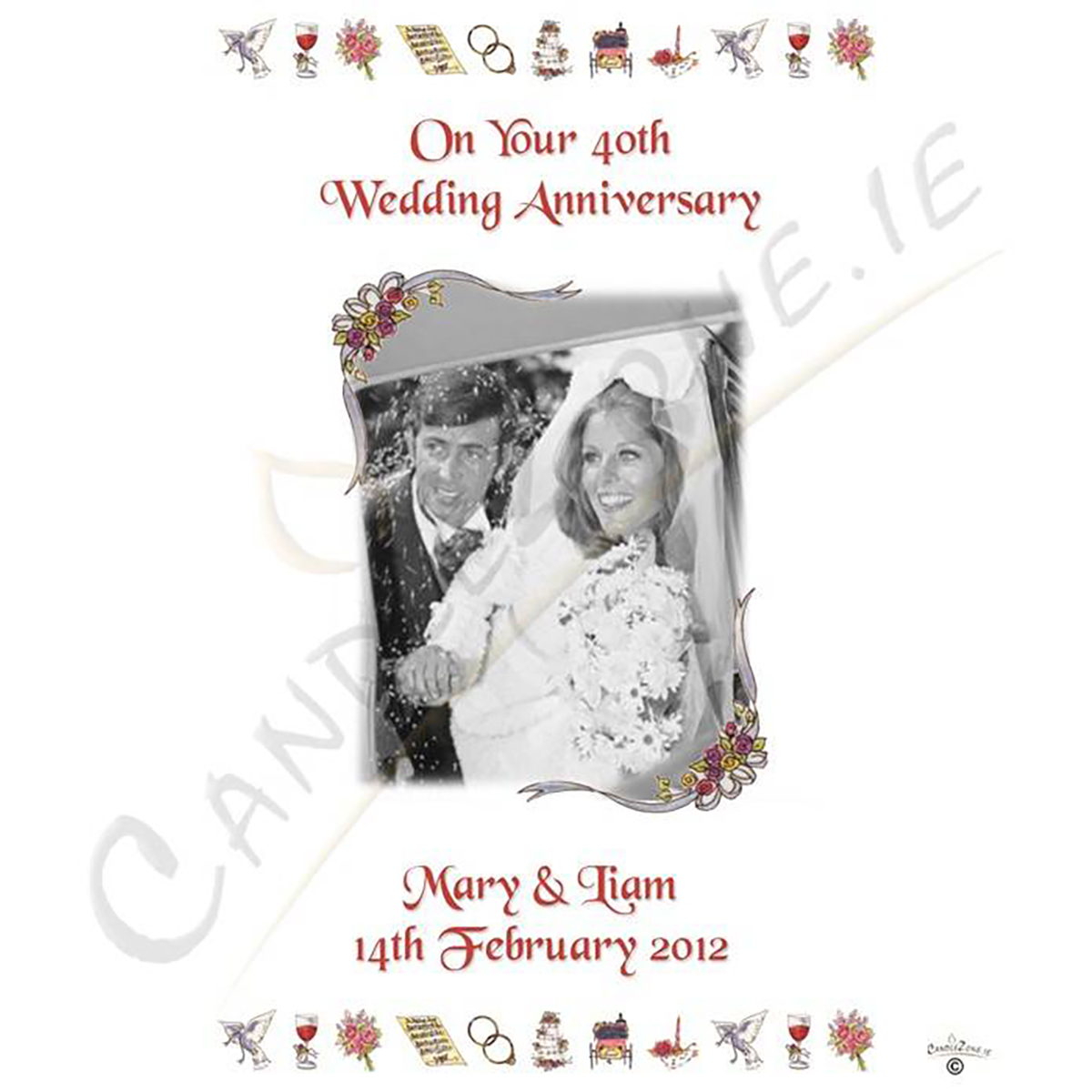 Personalised Wedding Anniversary Candle Gift - 40th (Ruby) Anniversary - Ribbons & Photo