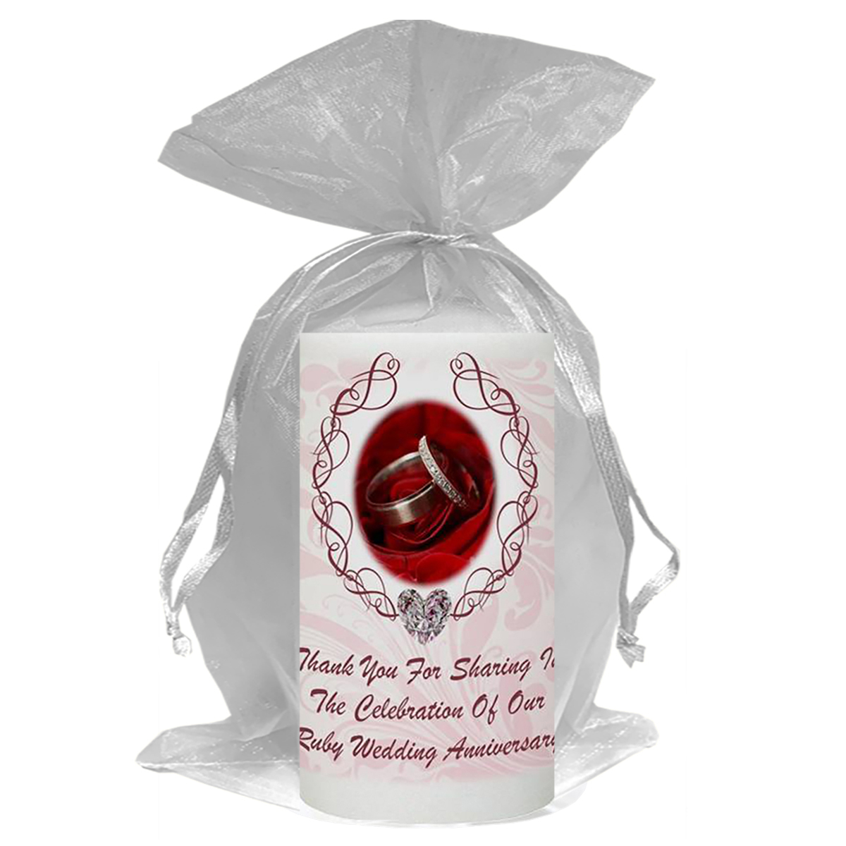 Personalised Wedding Anniversary Favour Candle - 40th Anniversary - Love Heart Gem