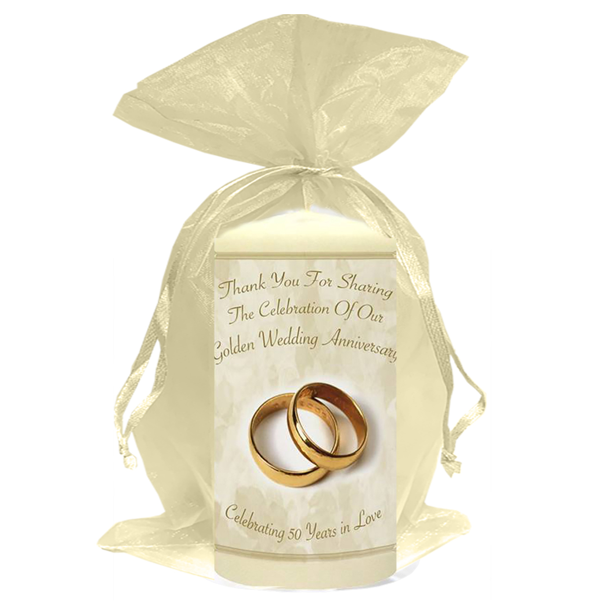 Personalised Wedding Anniversary Favour Candle - 50th Anniversary - Gold Rings