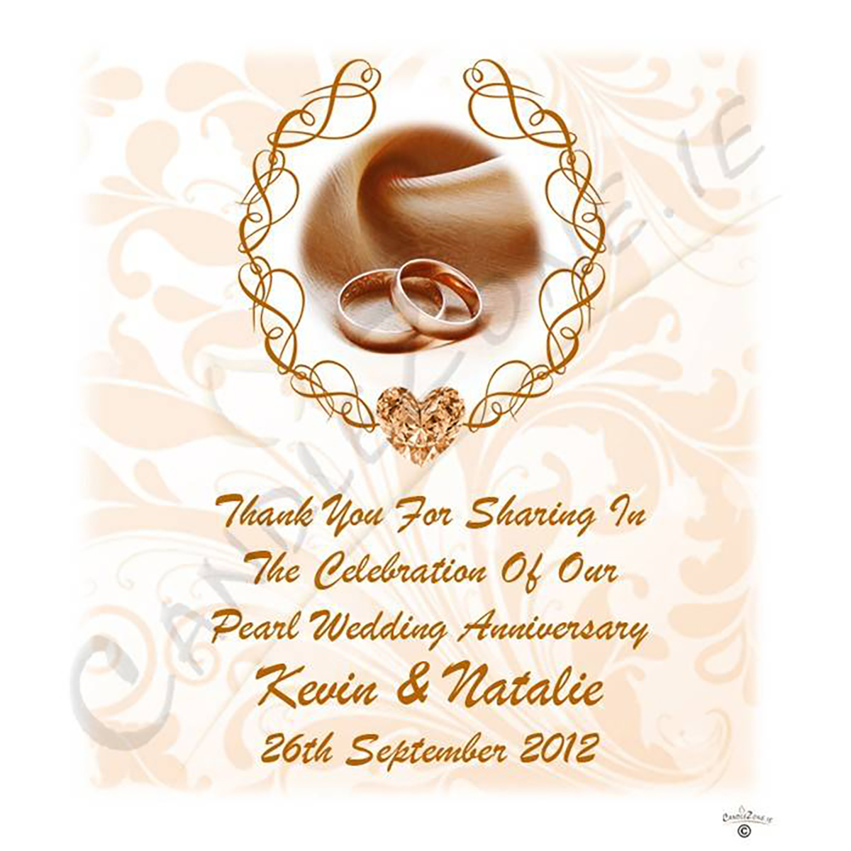 Personalised Wedding Anniversary Favour Candle - 30th Anniversary - Love Heart Gem