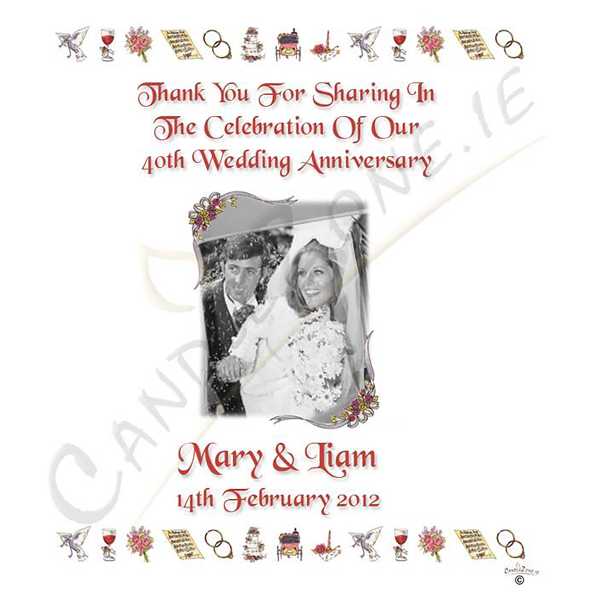 Personalised Wedding Anniversary Favour Candle - 40th Anniversary - Ribbons & Photo