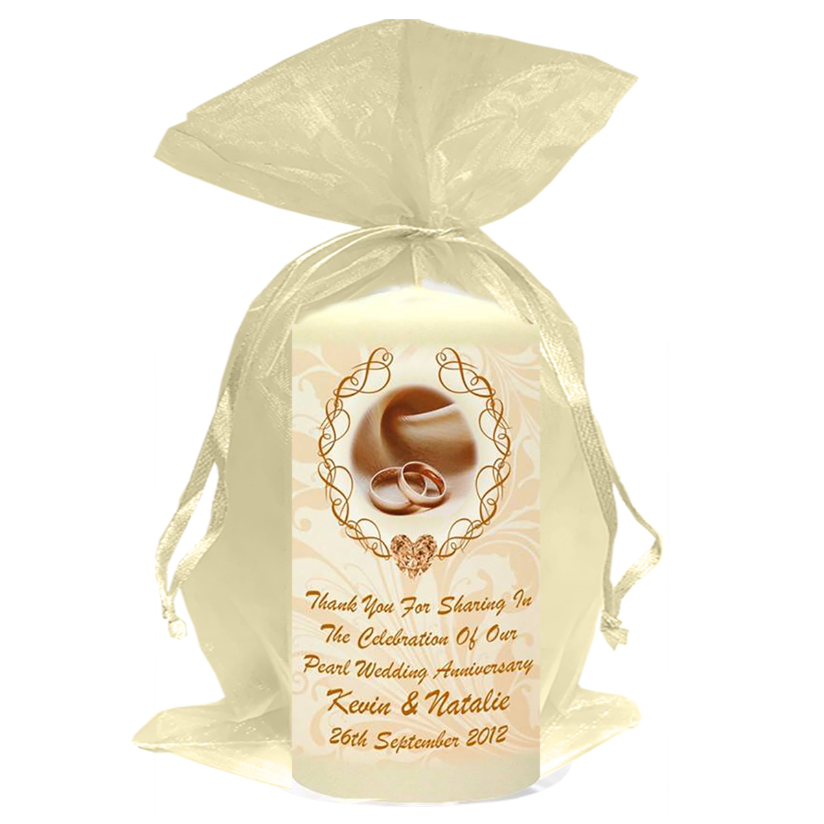 Personalised Wedding Anniversary Favour Candle - 30th Anniversary - Love Heart Gem