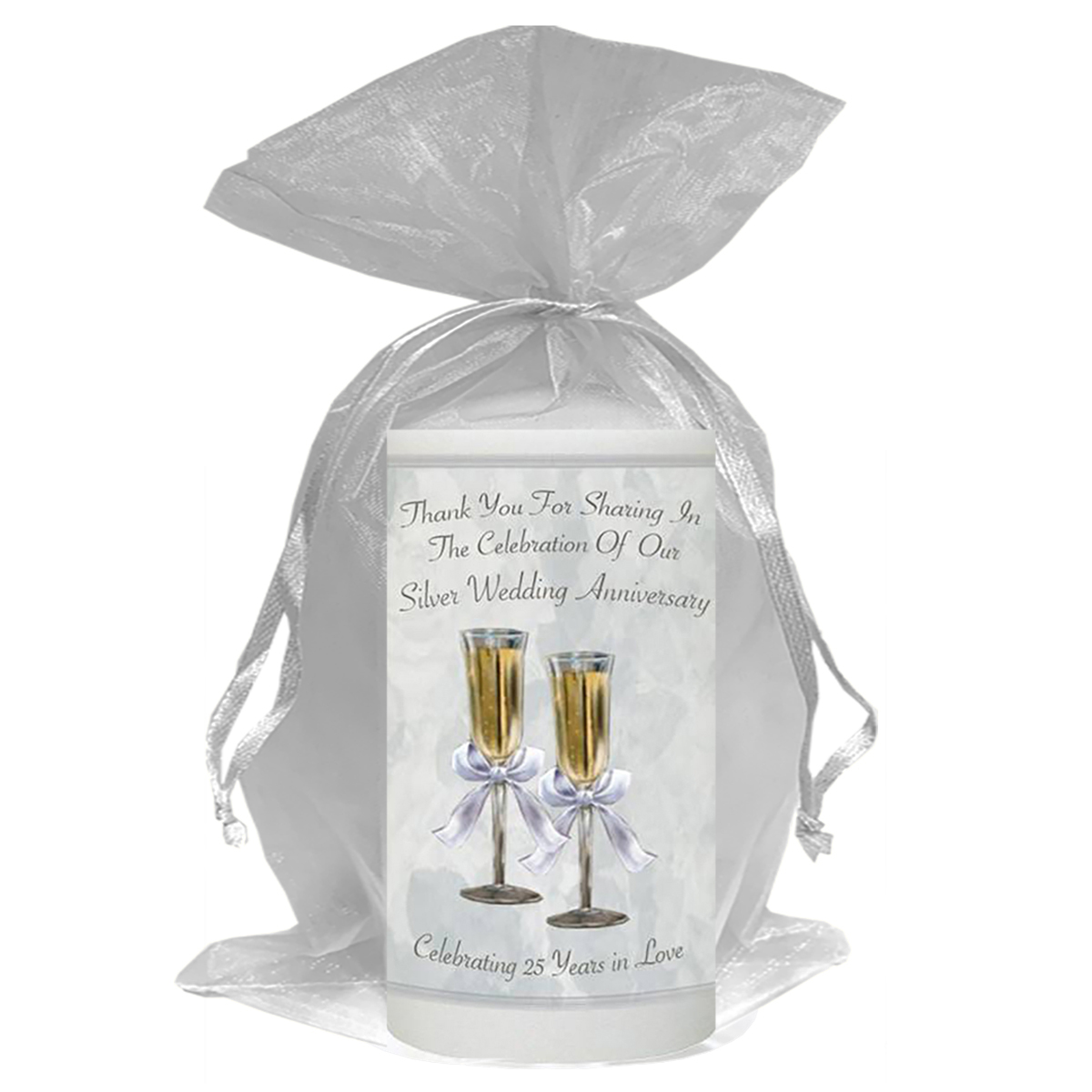 Personalised Wedding Anniversary Favour Candle - 25th Wedding - Champagne Glasses