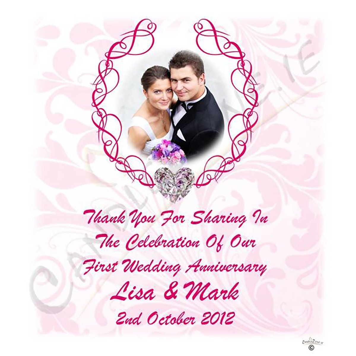 Personalised Wedding Anniversary Favour Candle - 1st Anniversary - Love Heart Gem & Photo