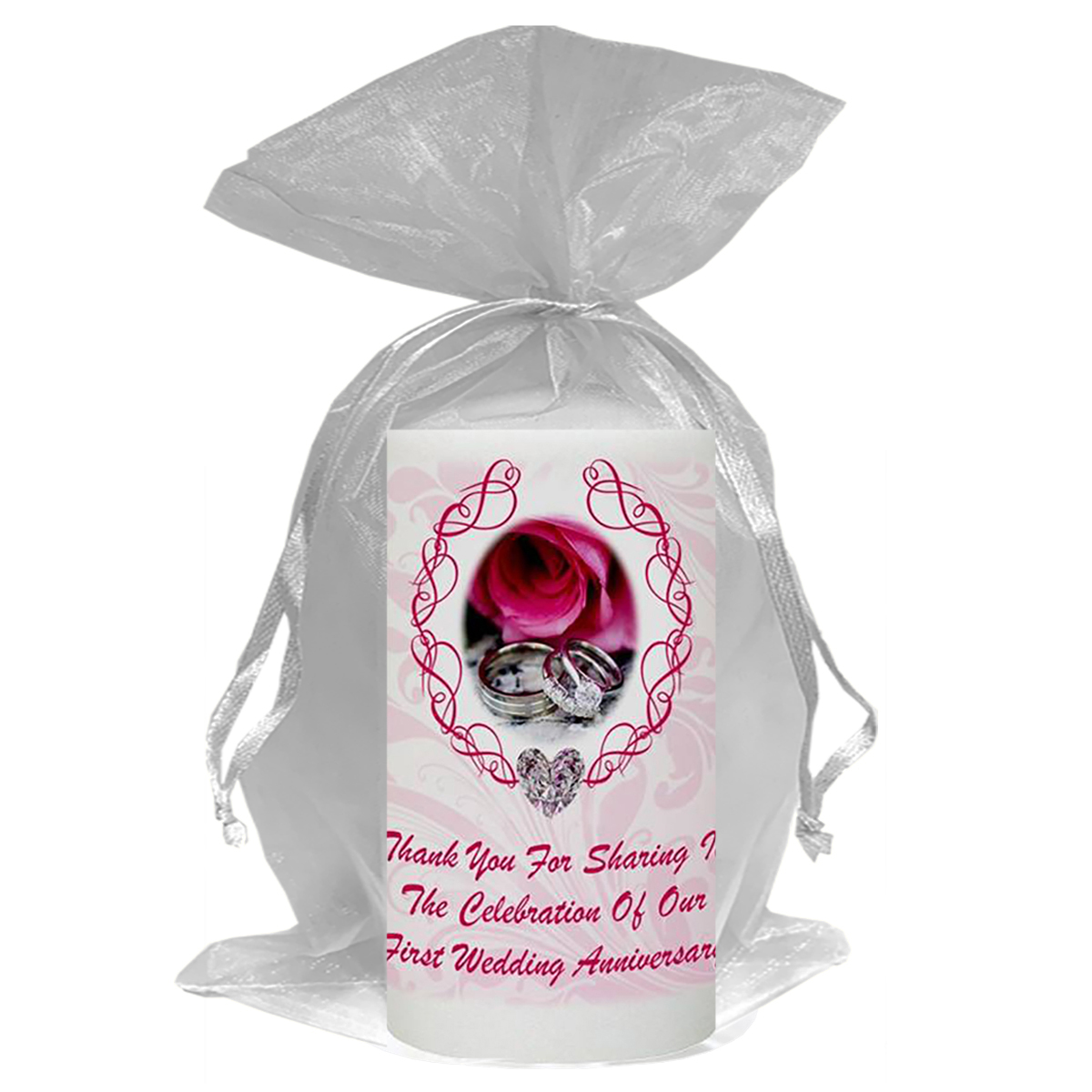 Personalised Wedding Anniversary Favour Candle - 1st Anniversary - Love Heart Gem