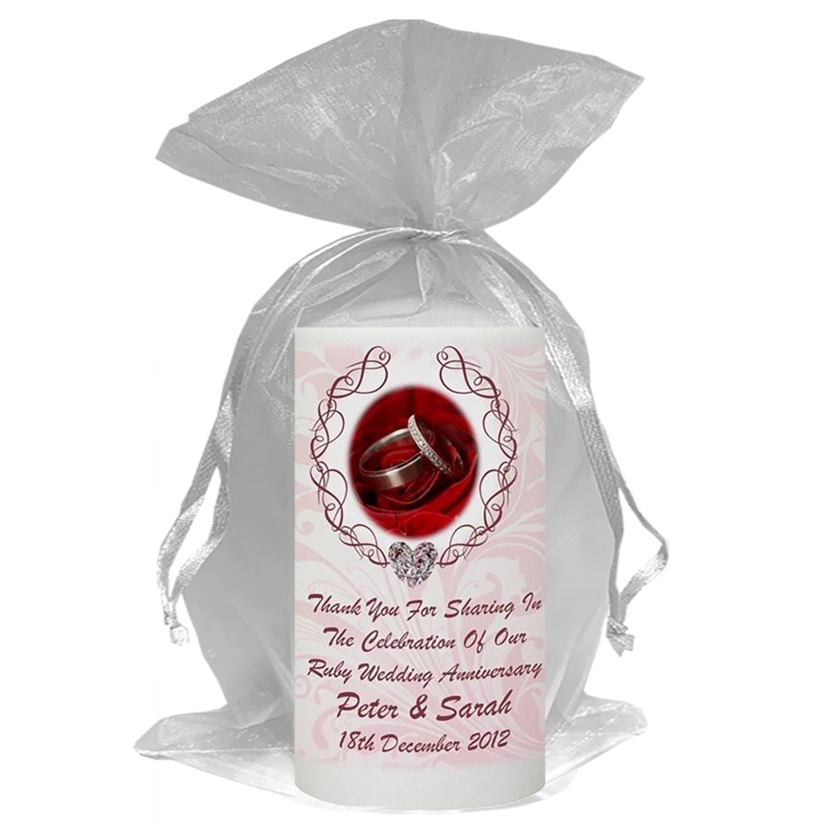 Personalised Wedding Anniversary Favour Candle - 40th Anniversary - Love Heart Gem