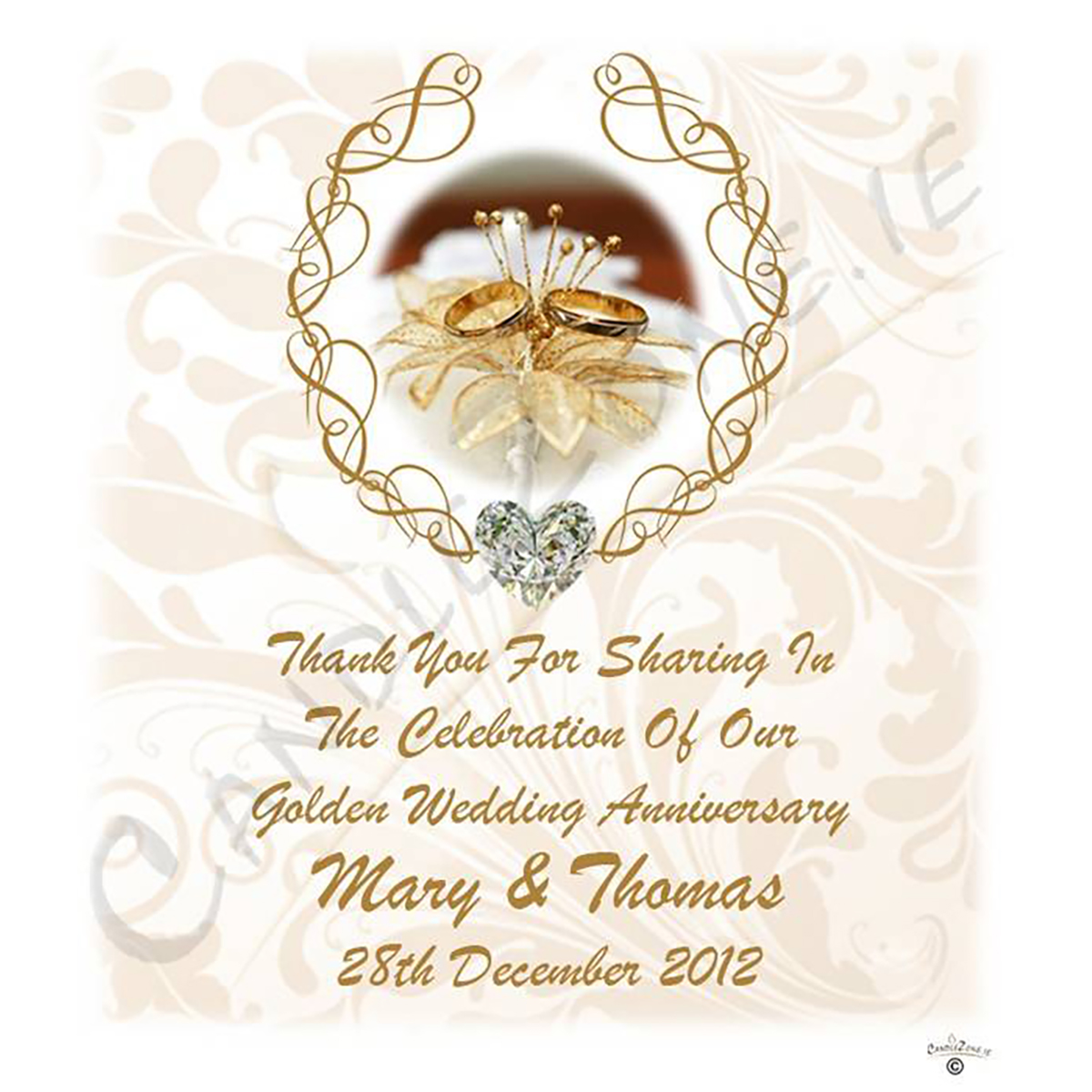 Personalised Wedding Anniversary Favour Candle - 50th Anniversary - Love Heart Gem