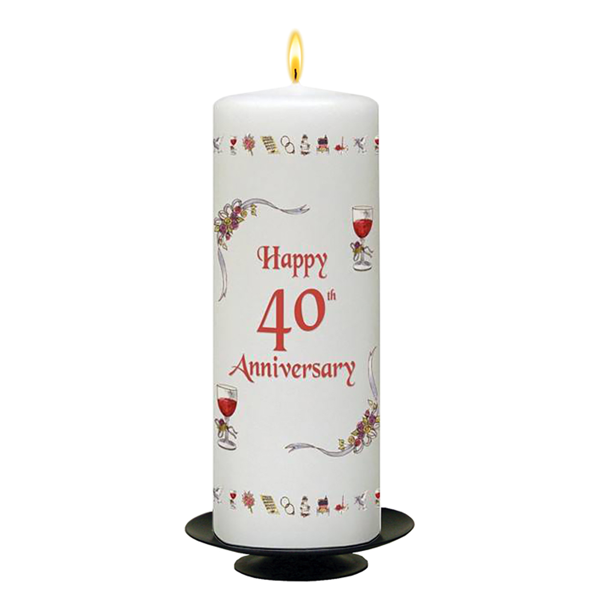 Personalised Wedding Anniversary Candle Gift - 40th (Ruby) Anniversary - Ribbons