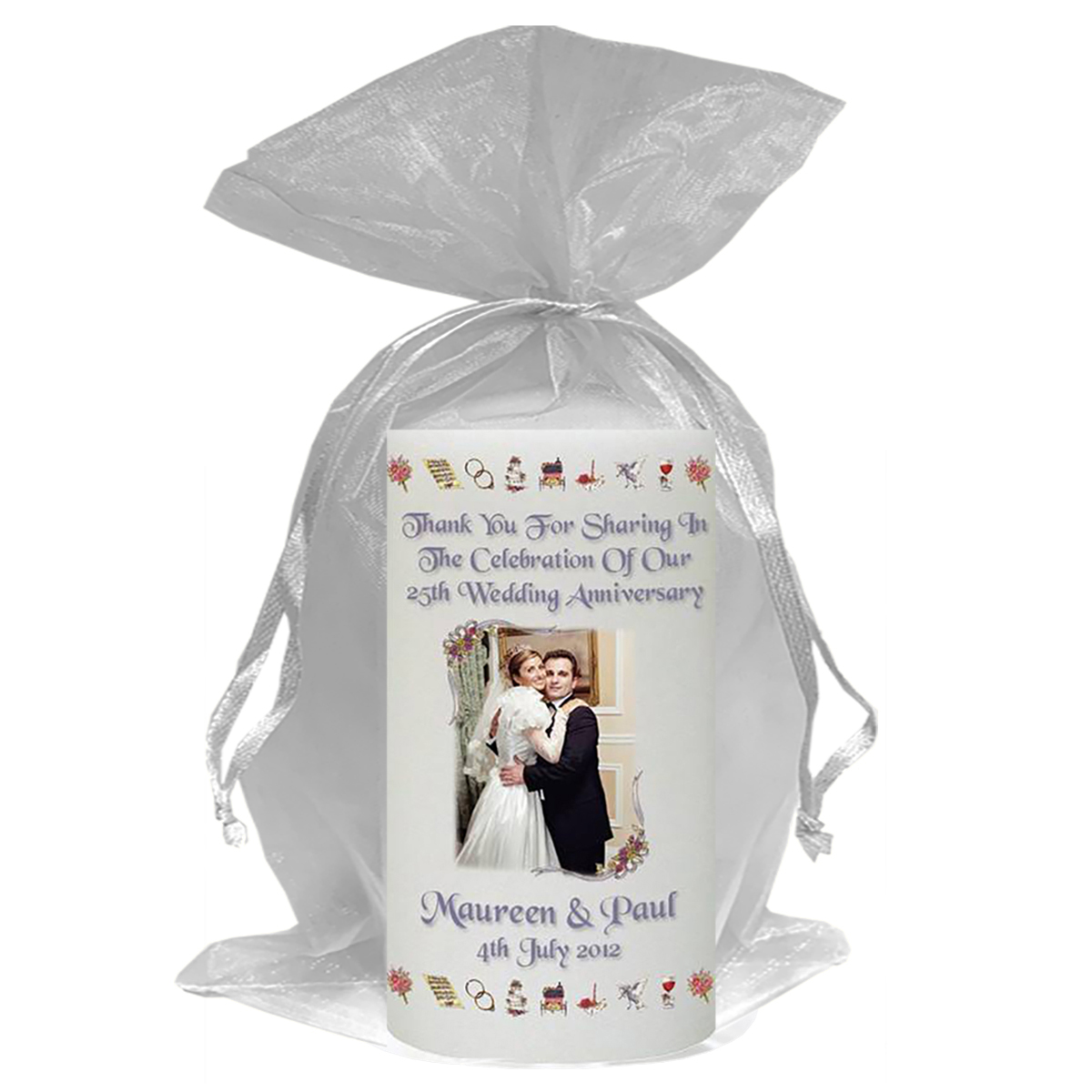 Personalised Wedding Anniversary Favour Candle - Happy Anniversary - Ribbons & Photo