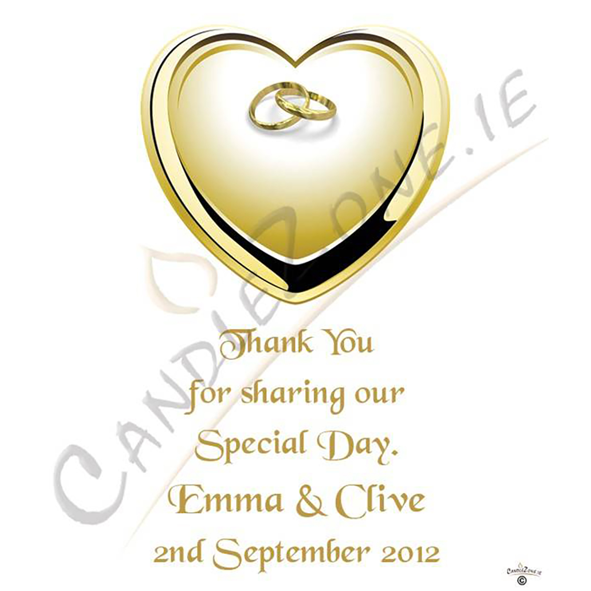 Personalised Thank you Wedding Favour - Love Heart & Rings Gold