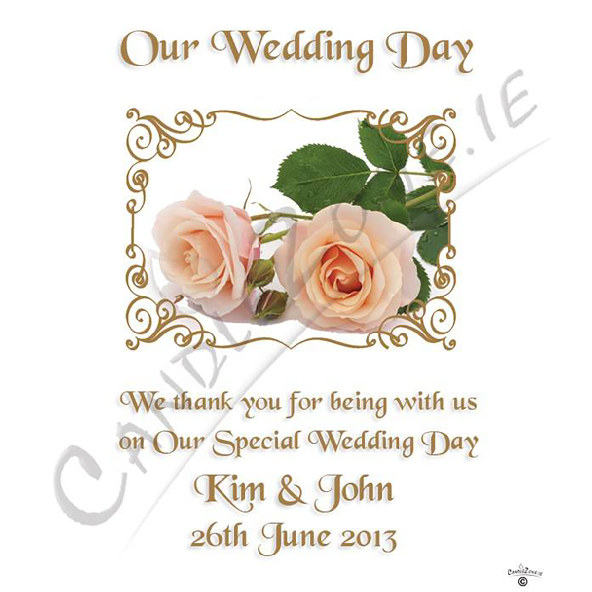 Personalised Thank you Wedding Favour - Rose Framed Gold