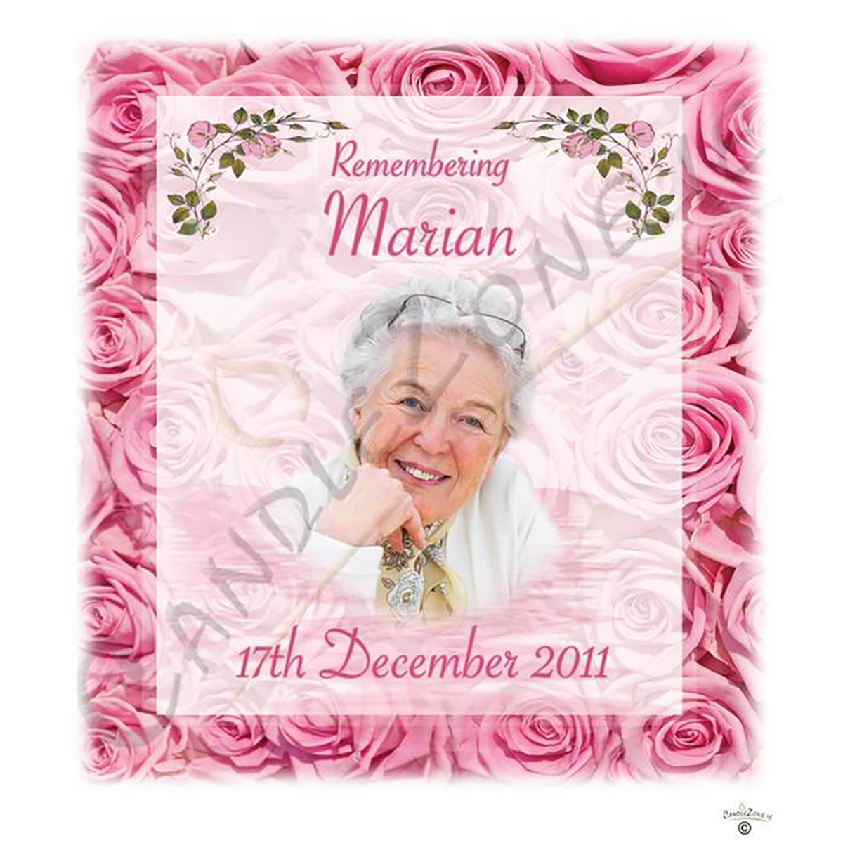 Personalised Remembrance Favour Candle - Pink Roses with Photo
