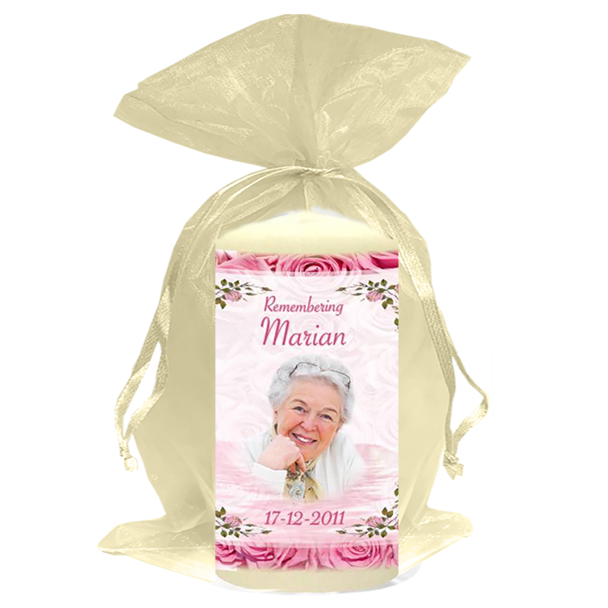 Personalised Remembrance Favour Candle - Pink Roses with Photo