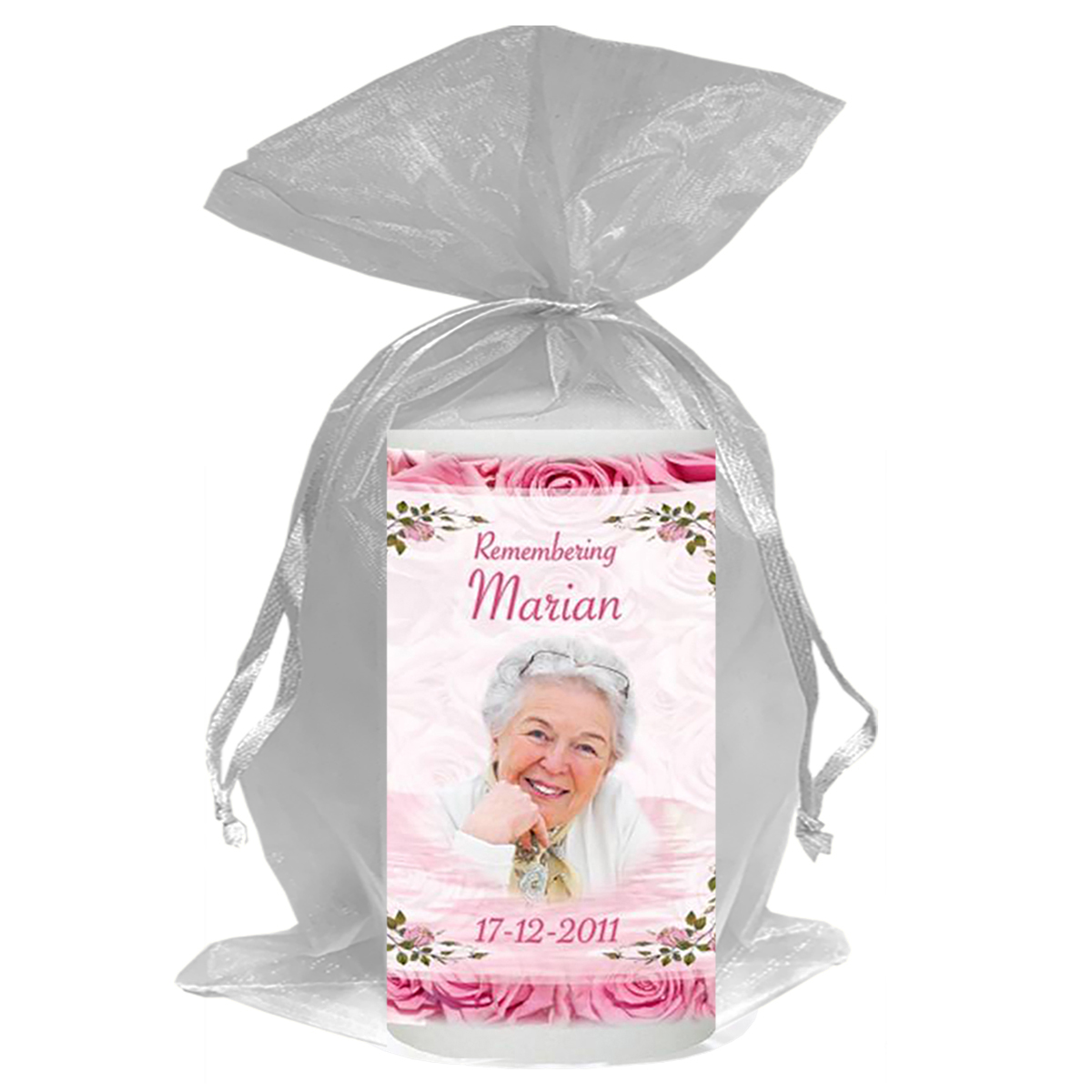 Personalised Remembrance Favour Candle - Pink Roses with Photo