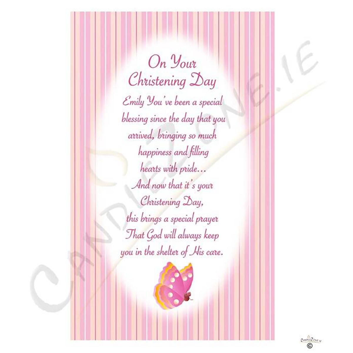 Personalised Girls Christening Candle - Butterfly & Bow Pink with Photo
