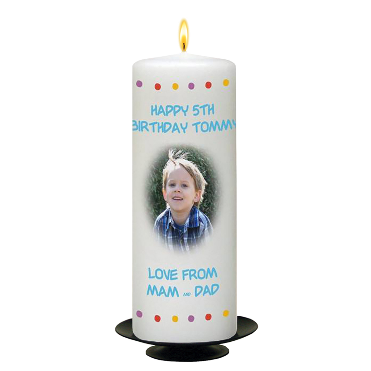 Personalised Birthday Candle - Age 5 - Animal Party & Photo