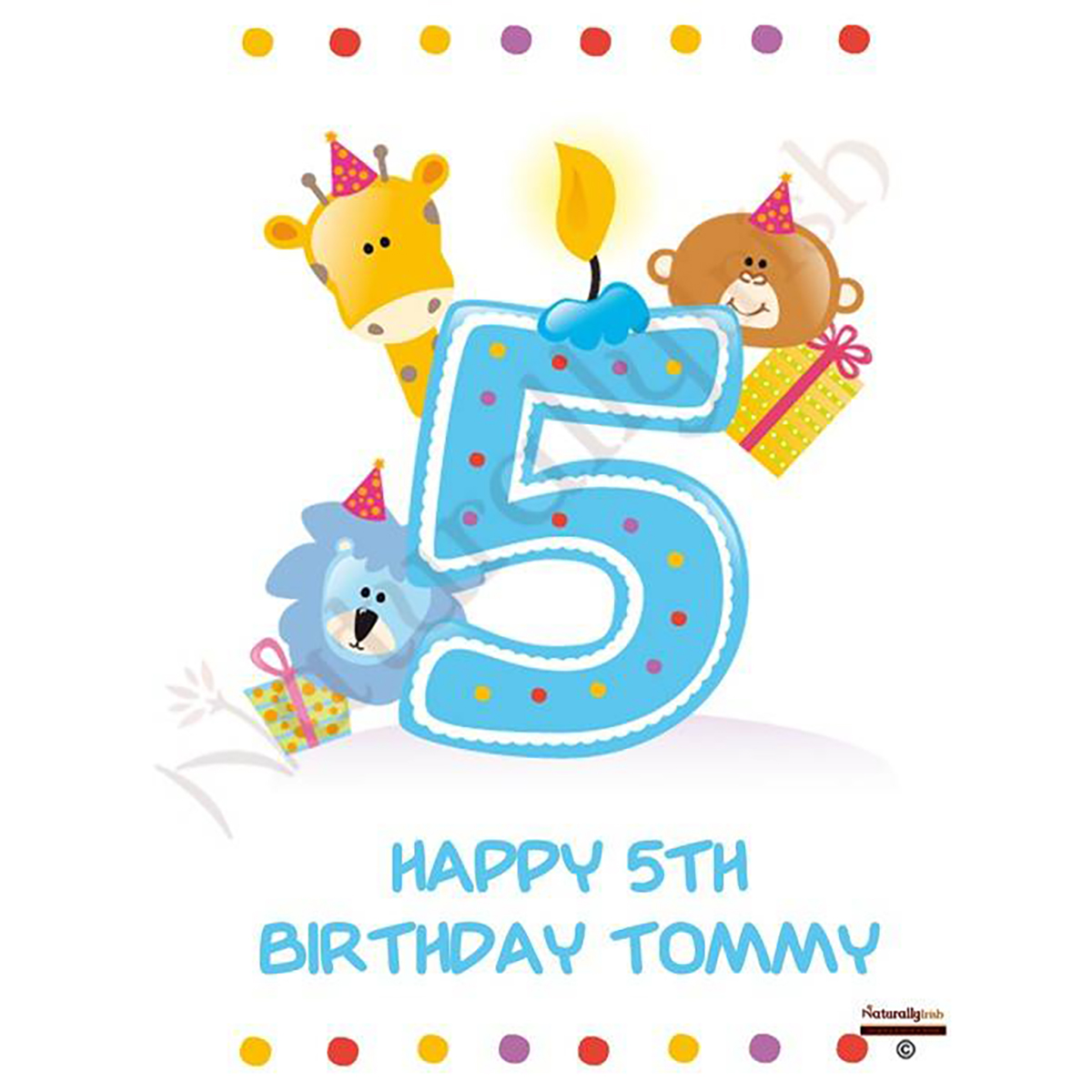 Personalised Birthday Candle - Age 5 - Animal Party & Photo