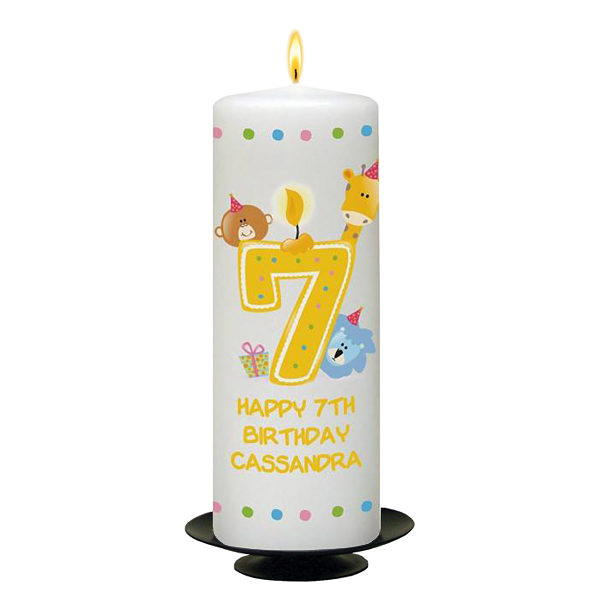 Personalised Birthday Candle - Age 7 - Animal Party & Photo